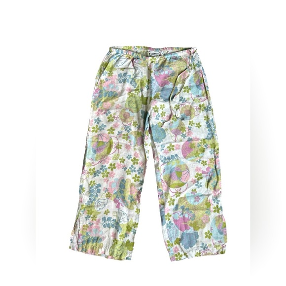 Spirit Activewear 100% linen cropped pants in pastel color floral design medium - Picture 1 of 7